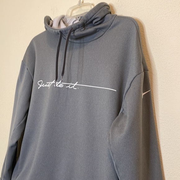 Nike Gray And White Just Do It High Neck Hoodie Size Medium - Picture 2 of 9